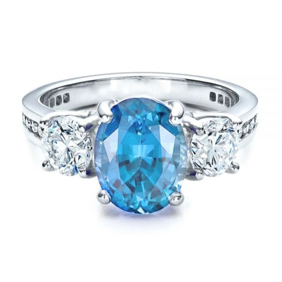⚡ Noble Jewelry Oval Diamond Royal Blue Shiny Zircon Rings for Women, PD… - Picture 2 of 5